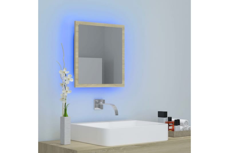 LED-kylpyhuonepeili Sonoma-tammi 40x8,5x37 cm lastulevy - Sisustustuotteet - Peili