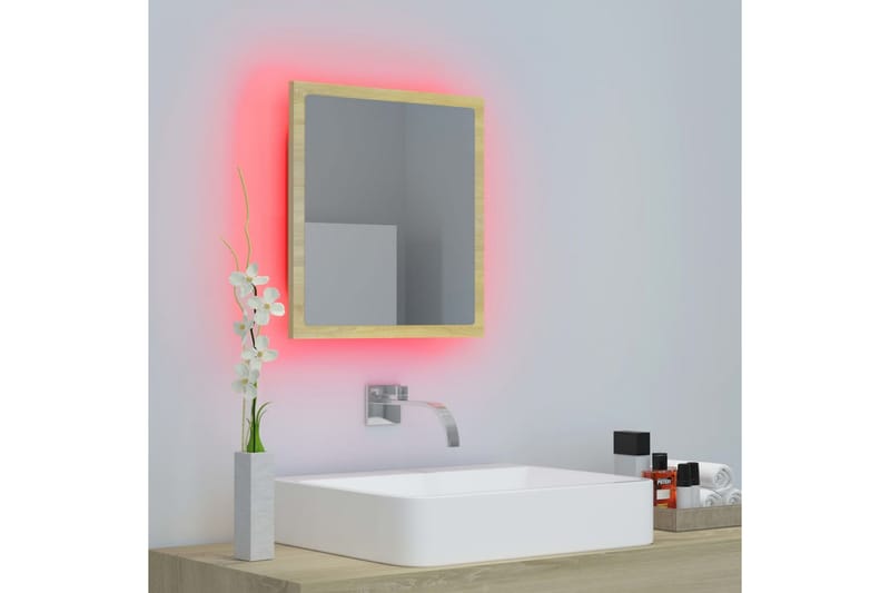 LED-kylpyhuonepeili Sonoma-tammi 40x8,5x37 cm lastulevy - Sisustustuotteet - Peili