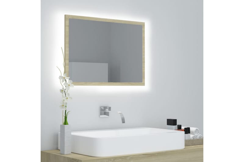 LED-kylpyhuonepeili Sonoma-tammi 60x8,5x37 cm lastulevy - Ruskea - Sisustustuotteet - Peili