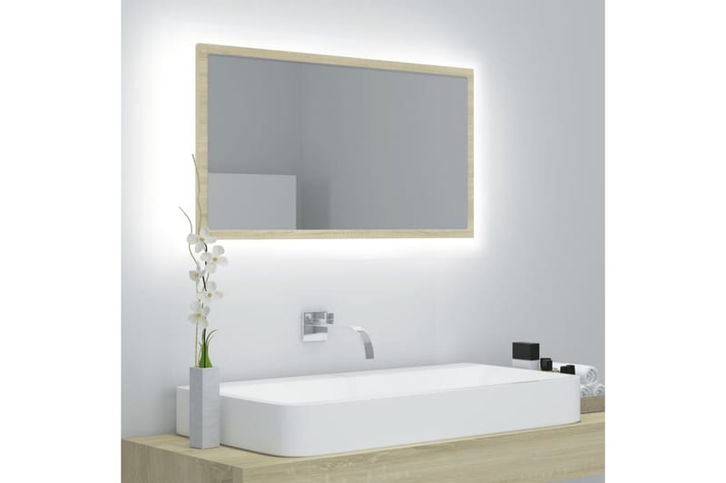 LED-kylpyhuonepeili Sonoma-tammi 80x8,5x37 cm lastulevy - Ruskea - Sisustustuotteet - Peili