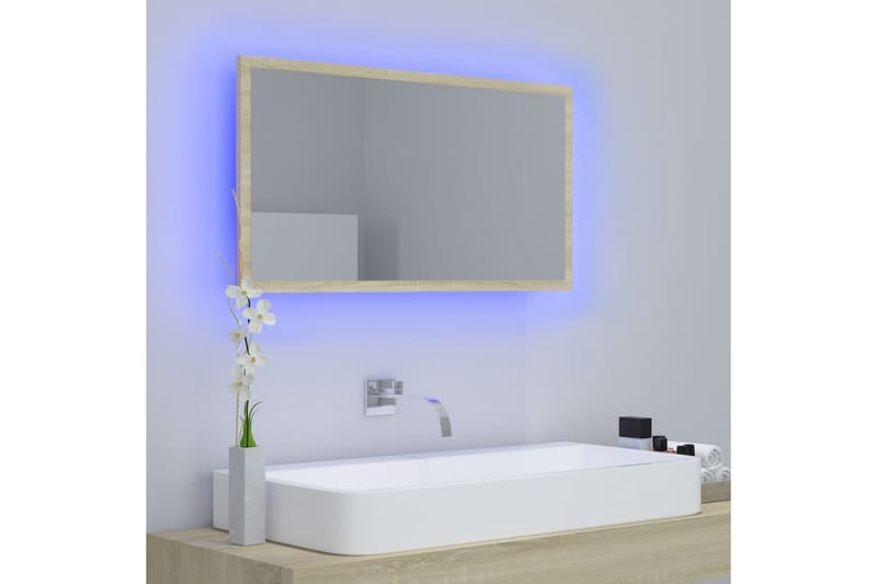 LED-kylpyhuonepeili Sonoma-tammi 80x8,5x37 cm lastulevy - Ruskea - Sisustustuotteet - Peili