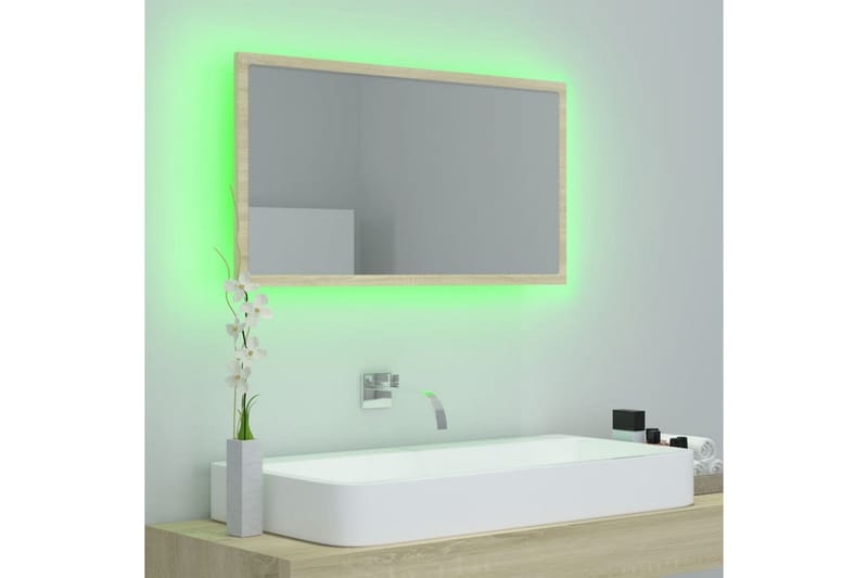 LED-kylpyhuonepeili Sonoma-tammi 80x8,5x37 cm lastulevy - Ruskea - Sisustustuotteet - Peili