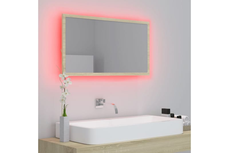 LED-kylpyhuonepeili Sonoma-tammi 80x8,5x37 cm lastulevy - Ruskea - Sisustustuotteet - Peili