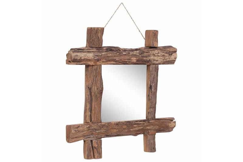 Pölkkypeili luonnollinen 50x50 cm täysi kierrätetty puu - Ruskea - Sisustustuotteet - Peili