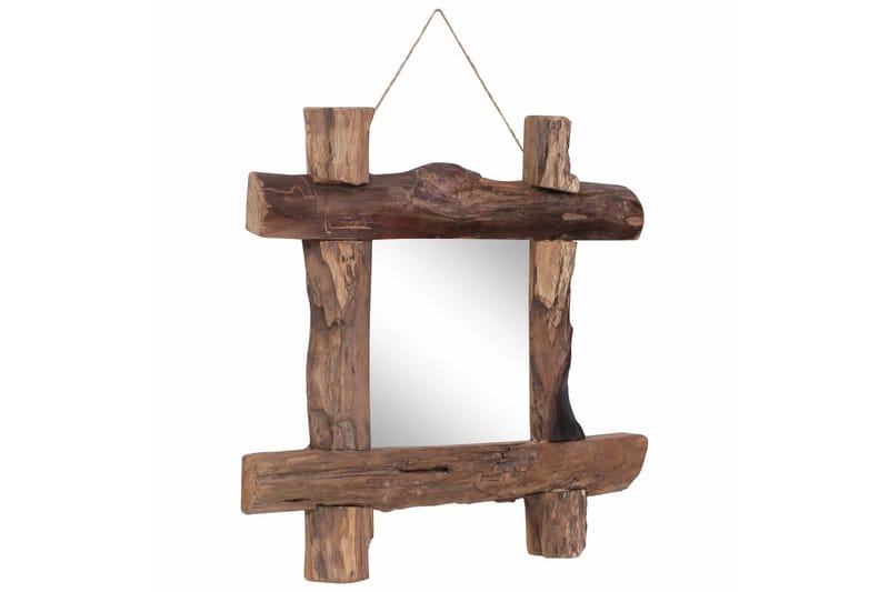 Pölkkypeili luonnollinen 50x50 cm täysi kierrätetty puu - Ruskea - Sisustustuotteet - Peili