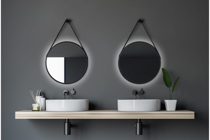 Peili Almunge 50 cm Pyöreä LED-valaistus - Musta - Peili - Kylpyhuoneen peilit - Kylpyhuonepeili valaistuksella