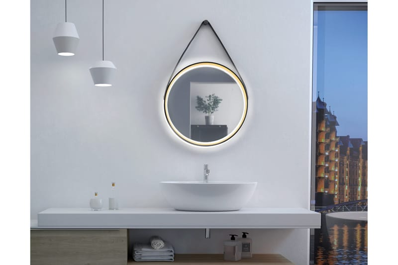 Peili Eskildstorp 55 cm Pyöreä LED-valaistus, Musta/Kulta