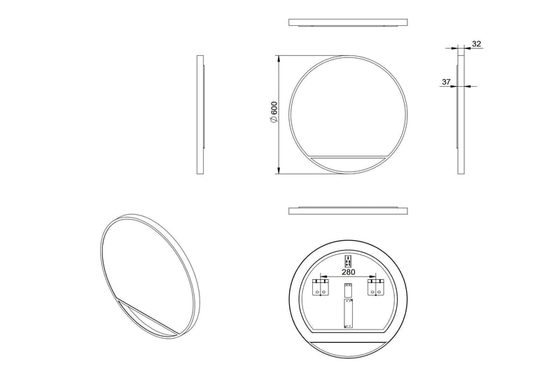 Peili Linka 60 cm - Musta - Sisustustuotteet - Peili