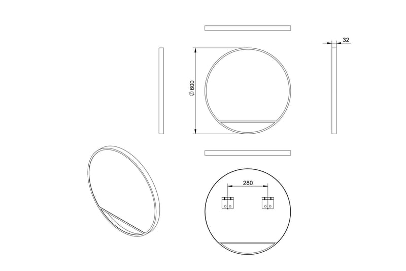 Peili Linka 60 cm - Musta - Sisustustuotteet - Peili