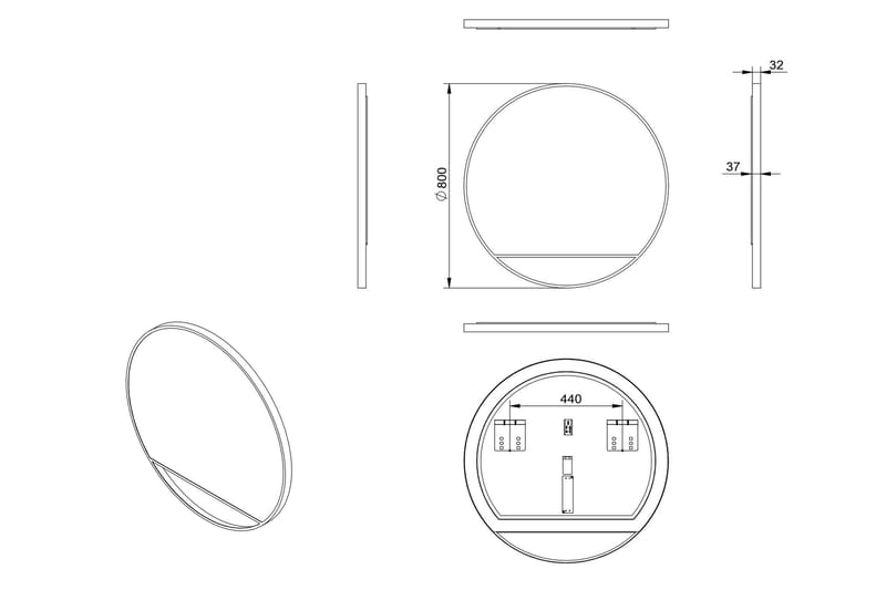 Peili Linka 80 cm - Musta - Sisustustuotteet - Peili