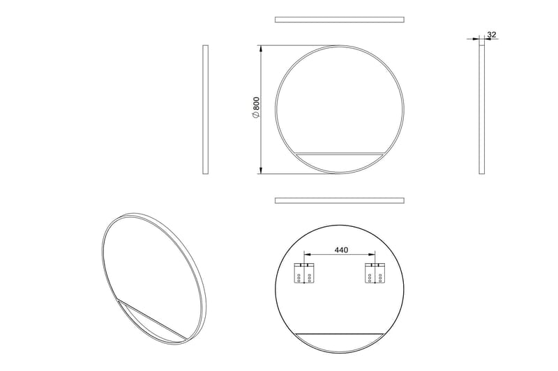 Peili Linka 80 cm - Musta - Sisustustuotteet - Peili