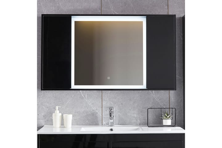 Peili Tuplasivukaapeilla ja valaistuksella 13x68 cm Musta - Lyfco - Peili - Kylpyhuoneen peilit - Kylpyhuonepeili valaistuksella