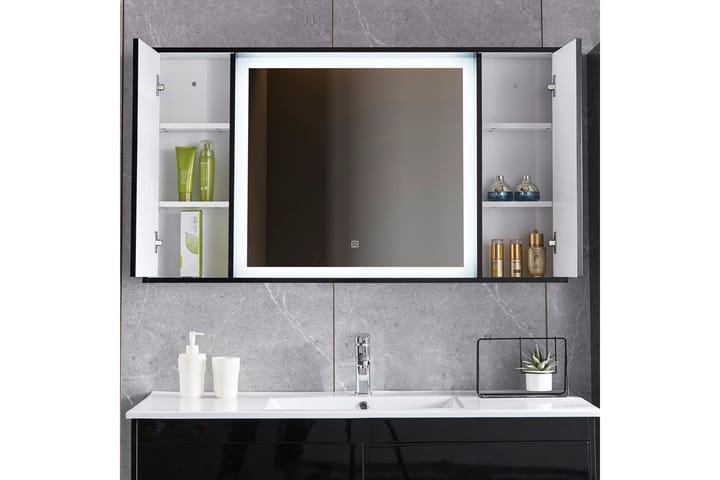 Peili Tuplasivukaapeilla ja valaistuksella 13x68 cm Musta - Lyfco - Peili - Kylpyhuoneen peilit - Kylpyhuonepeili valaistuksella