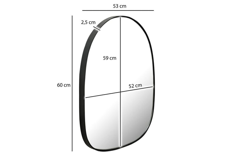 Peili Wohnling Epäkeskeinen paksu metallikehys soikea 60 cm - Sisustustuotteet - Peili