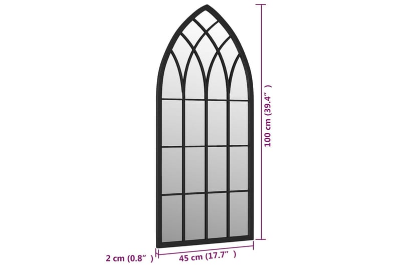 Puutarhapeili musta 100x45 cm rauta ulkokäyttöön - Musta - Sisustustuotteet - Peili