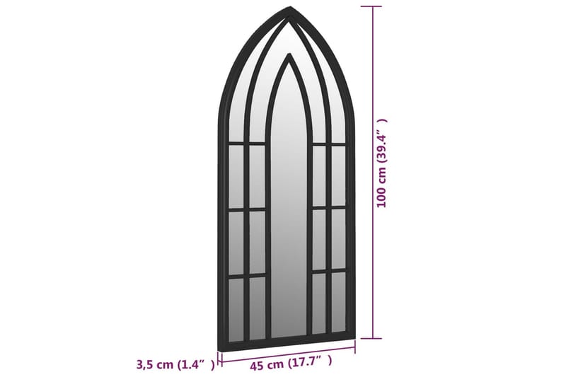 Puutarhapeili musta 100x45 cm rauta ulkokäyttöön - Musta - Sisustustuotteet - Peili