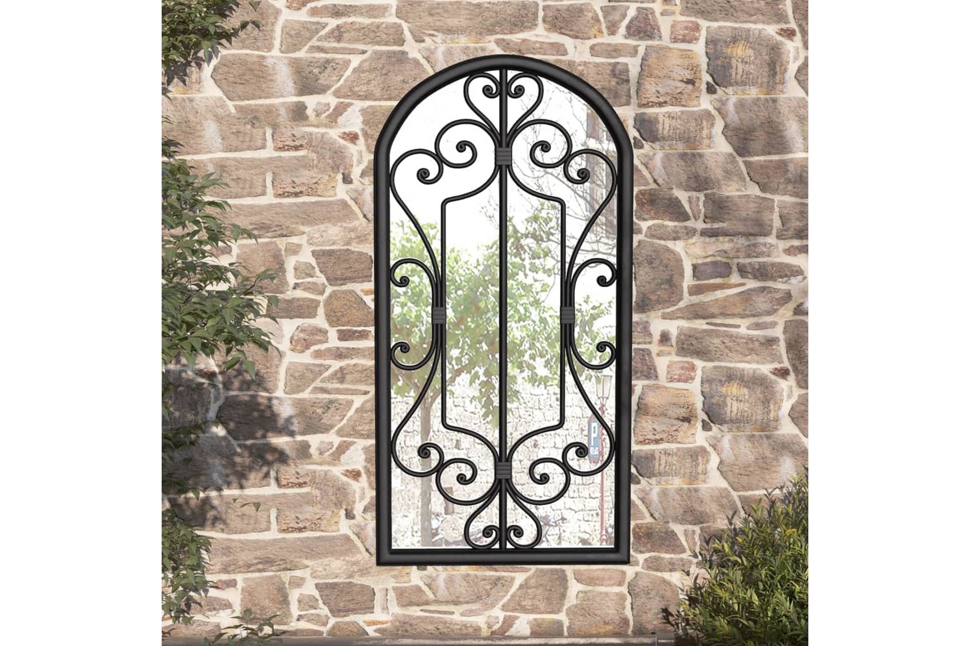 Puutarhapeili musta 70x30 cm rauta ulkokäyttöön - Musta - Sisustustuotteet - Peili