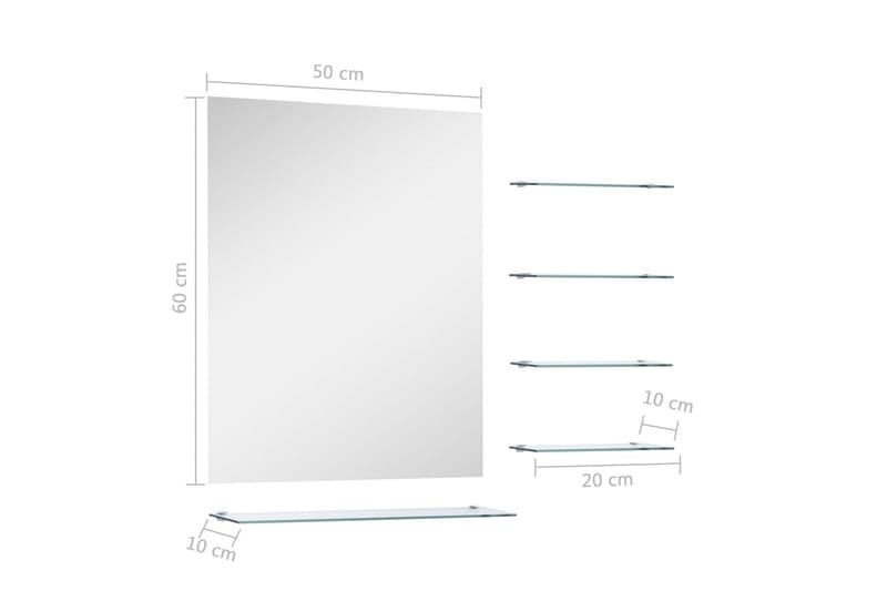 Seinäpeili 5 hyllyä hopea 50x60 cm - Hopea - Sisustustuotteet - Peili