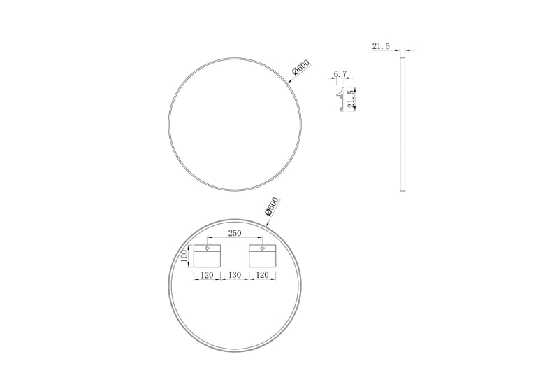 Seinäpeili Almunge 60 cm - Musta - Sisustustuotteet - Peili