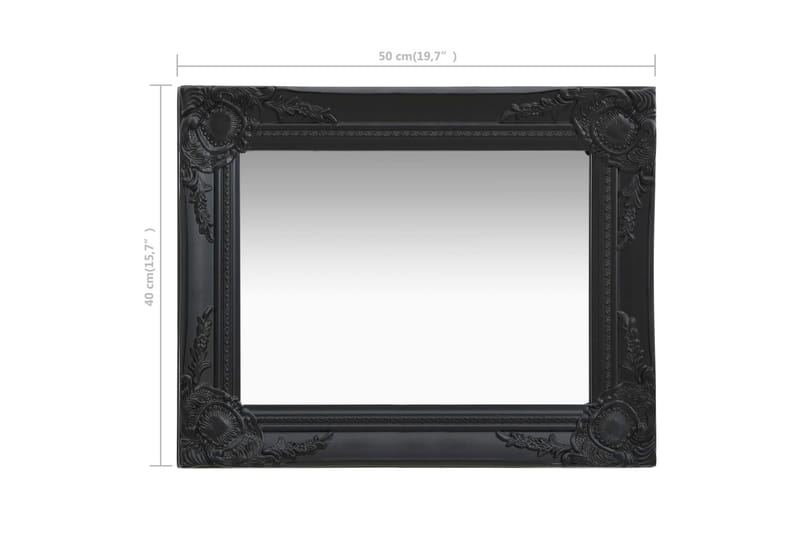 Seinäpeili barokkityylinen 50x40 cm musta - Musta - Sisustustuotteet - Peili