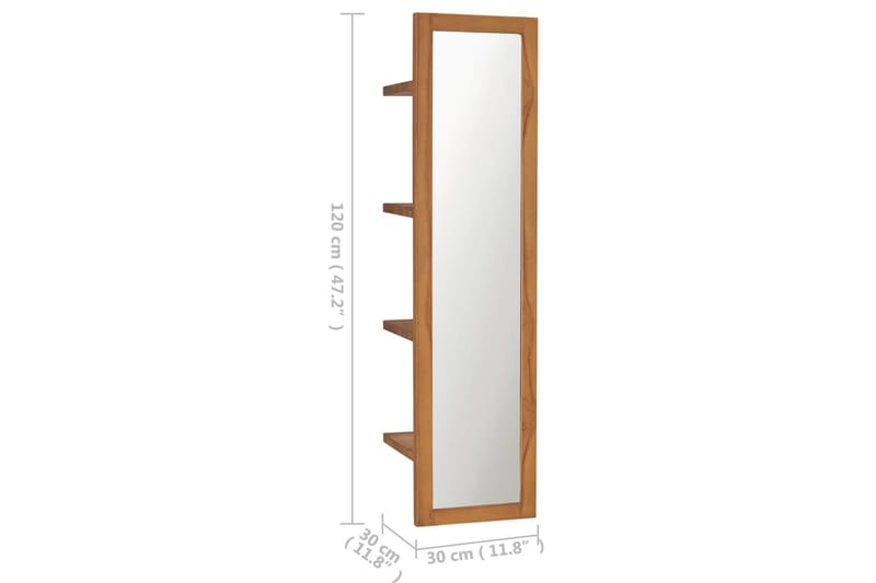 Seinäpeili hyllyillä 30x30x120 cm täysi tiikki - Ruskea - Sisustustuotteet - Peili - Meikkipeili