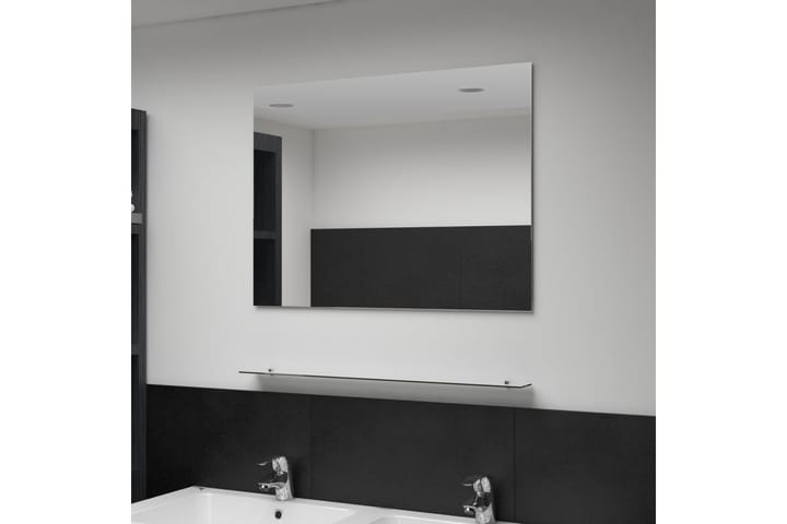 Seinäpeili hyllyllä 80x60 cm karkaistu lasi - Hopea - Peili - Kylpyhuoneen peilit - Kylpyhuonepeili valaistuksella