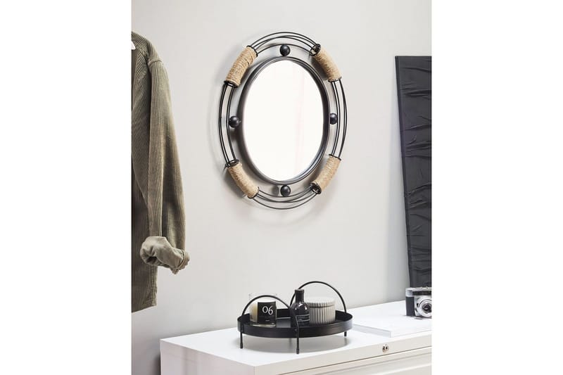 Väggspegel Beliani Moulins Black||Beige - Sisustustuotteet - Peili