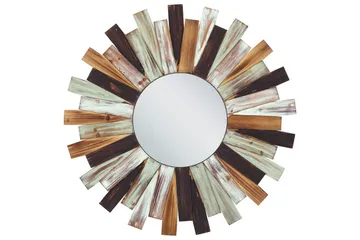 Väggspegel Beliani Tampico White||Light colored wood||Green - Sisustustuotteet - Peili