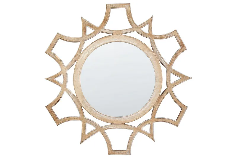 Väggspegel Beliani Zapopan Light colored wood||Cream white