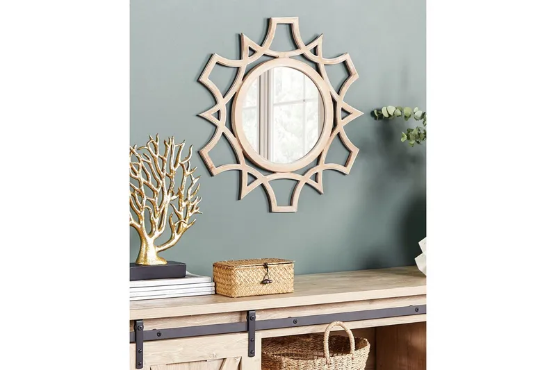 Väggspegel Beliani Zapopan Light colored wood||Cream white - Sisustustuotteet - Peili