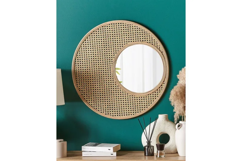 Väggspegel Beliani Palau Nature||Beige - Sisustustuotteet - Peili