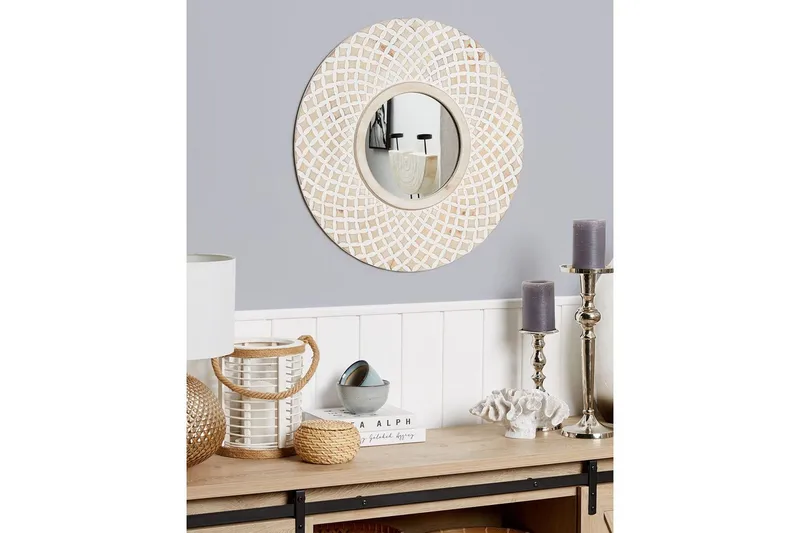 Väggspegel Beliani Pomaro Light colored wood||White - Sisustustuotteet - Peili