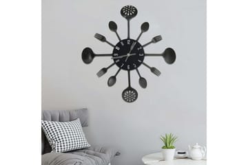 325163 Wall Clock with Spoon and Fork Design Black 40 cm Alu - Musta - Sisustustuotteet - Seinäkoristeet - Kellot
