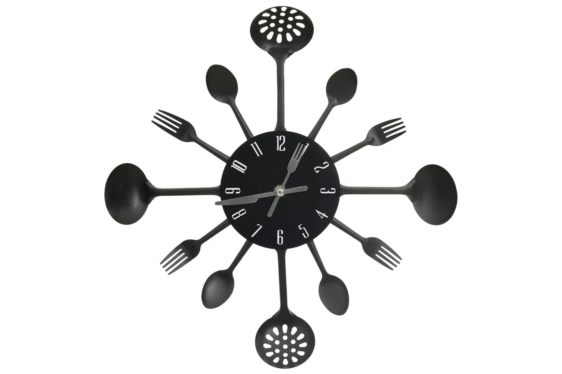 325163 Wall Clock with Spoon and Fork Design Black 40 cm Alu - Musta - Sisustustuotteet - Seinäkoristeet - Kellot
