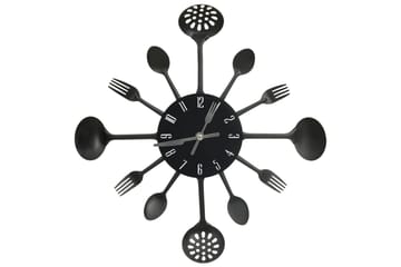 325163 Wall Clock with Spoon and Fork Design Black 40 cm Alu - Musta - Sisustustuotteet - Seinäkoristeet - Kellot