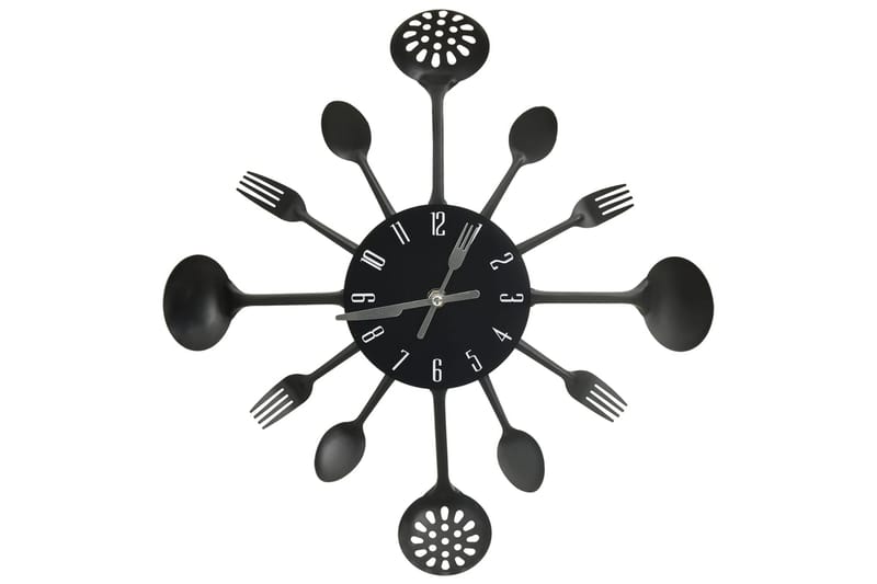 325163 Wall Clock with Spoon and Fork Design Black 40 cm Alu - Musta - Sisustustuotteet - Seinäkoristeet - Kellot