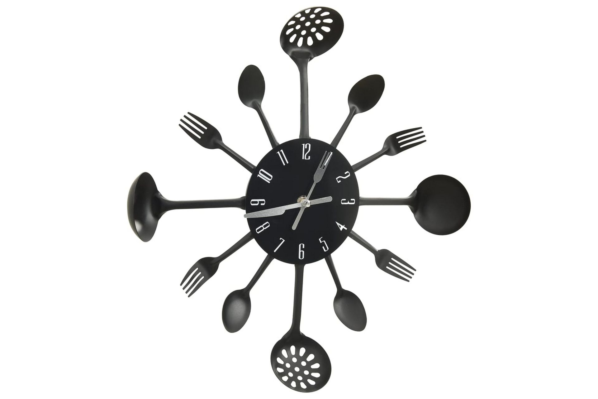 325163 Wall Clock with Spoon and Fork Design Black 40 cm Alu - Musta - Sisustustuotteet - Seinäkoristeet - Kellot