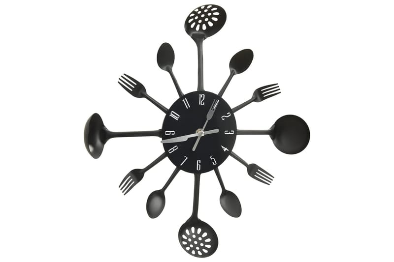 325163 Wall Clock with Spoon and Fork Design Black 40 cm Alu - Musta - Sisustustuotteet - Seinäkoristeet - Kellot