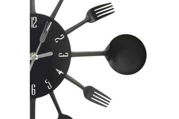 325163 Wall Clock with Spoon and Fork Design Black 40 cm Alu - Musta - Sisustustuotteet - Seinäkoristeet - Kellot