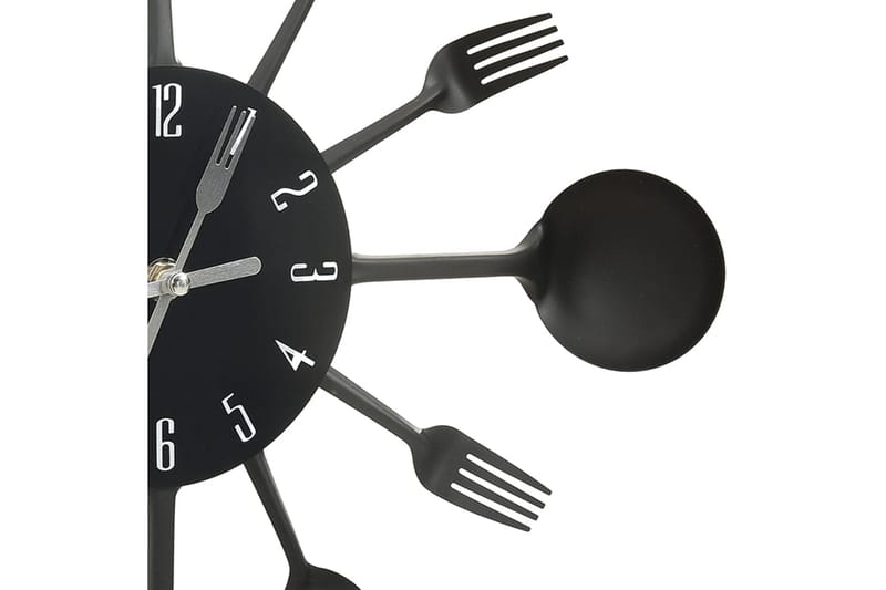 325163 Wall Clock with Spoon and Fork Design Black 40 cm Alu - Musta - Sisustustuotteet - Seinäkoristeet - Kellot