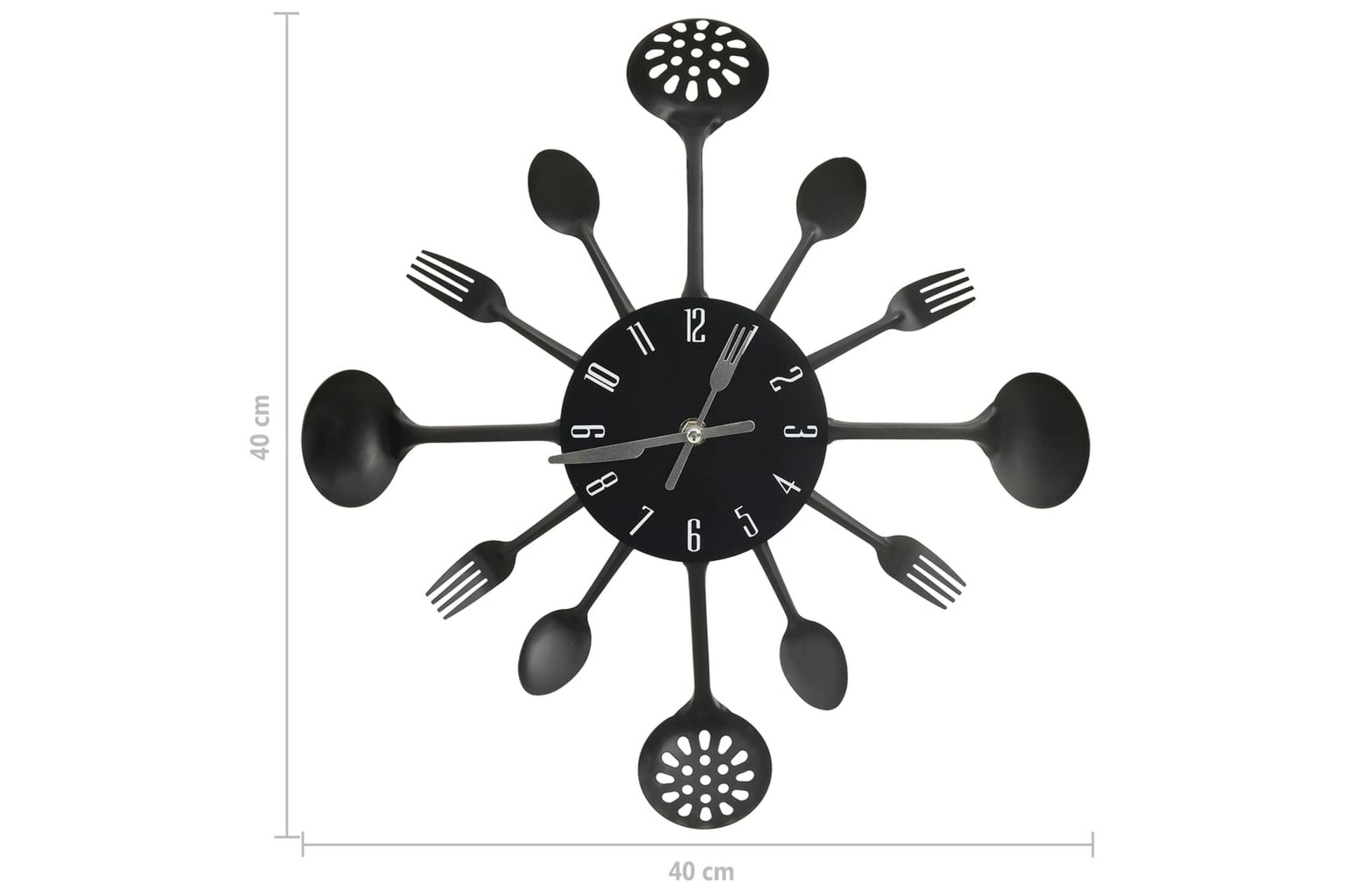 325163 Wall Clock with Spoon and Fork Design Black 40 cm Alu - Musta - Sisustustuotteet - Seinäkoristeet - Kellot