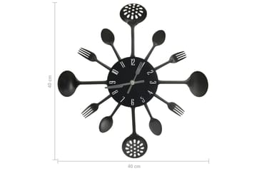 325163 Wall Clock with Spoon and Fork Design Black 40 cm Alu - Musta - Sisustustuotteet - Seinäkoristeet - Kellot