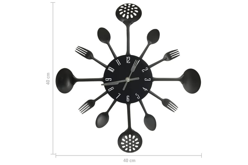 325163 Wall Clock with Spoon and Fork Design Black 40 cm Alu - Musta - Sisustustuotteet - Seinäkoristeet - Kellot