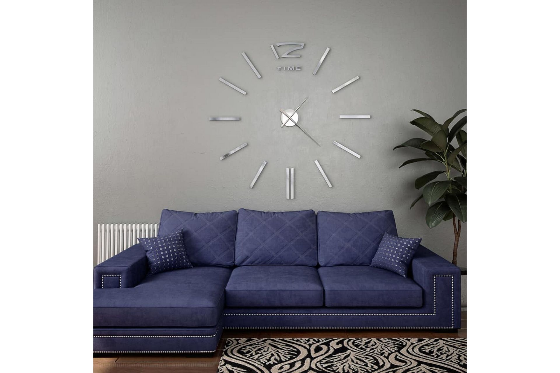 3D-seinäkello moderni muotoilu 100 cm XXL hopea - Hopea - Sisustustuotteet - Seinäkoristeet - Kellot