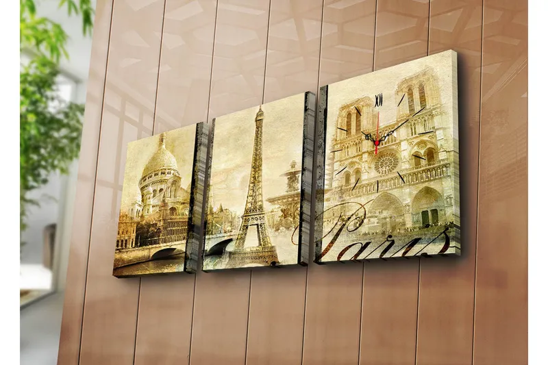 Koristeellinen Canvas Seinäkello (3 kpl) - Sisustustuotteet - Seinäkoristeet - Kellot