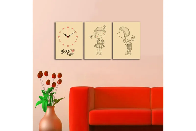 Koristeellinen Canvas Seinäkello (3 kpl) - Sisustustuotteet - Seinäkoristeet - Kellot