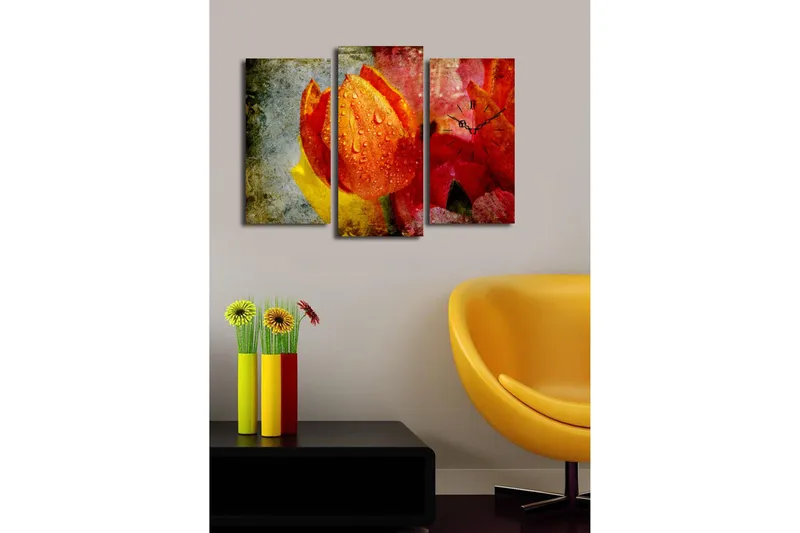 Koristeellinen Canvas Seinäkello (3 kpl) - Sisustustuotteet - Seinäkoristeet - Kellot