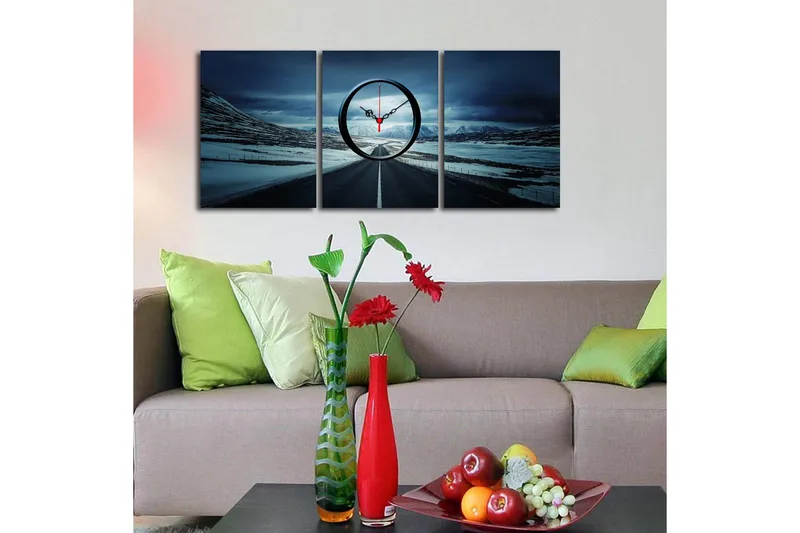 Koristeellinen Canvas Seinäkello (3 kpl) - Sisustustuotteet - Seinäkoristeet - Kellot