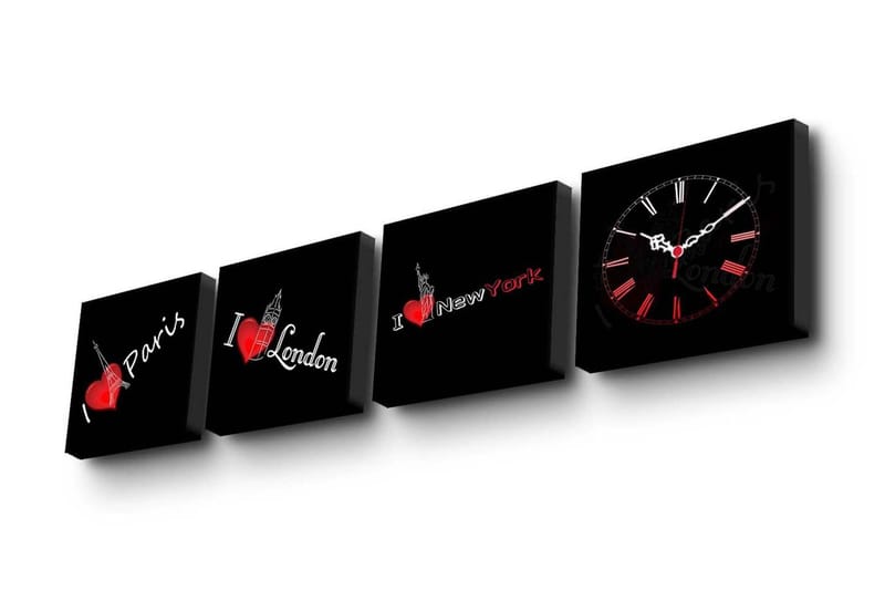 Koristeellinen Canvas Seinäkello (4 kpl) - Sisustustuotteet - Seinäkoristeet - Kellot