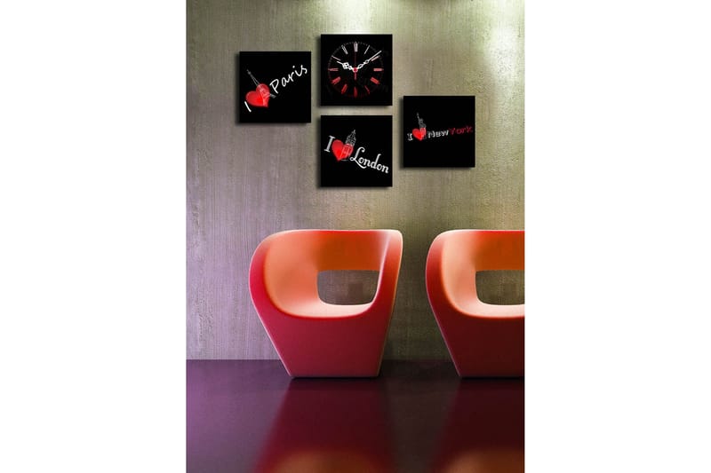 Koristeellinen Canvas Seinäkello (4 kpl) - Sisustustuotteet - Seinäkoristeet - Kellot